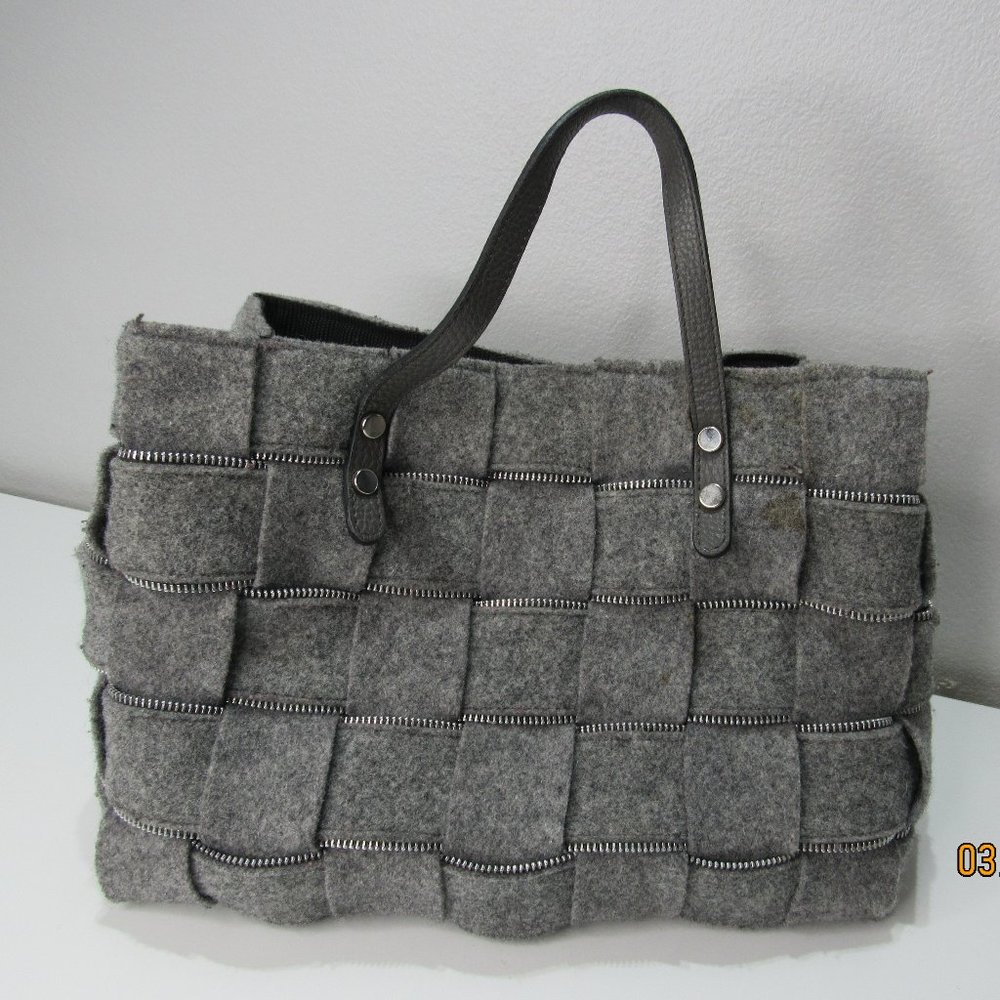 Alma Tonutti Grey Zipper Wool Woven Tote Handbag Made In Italy Satchel